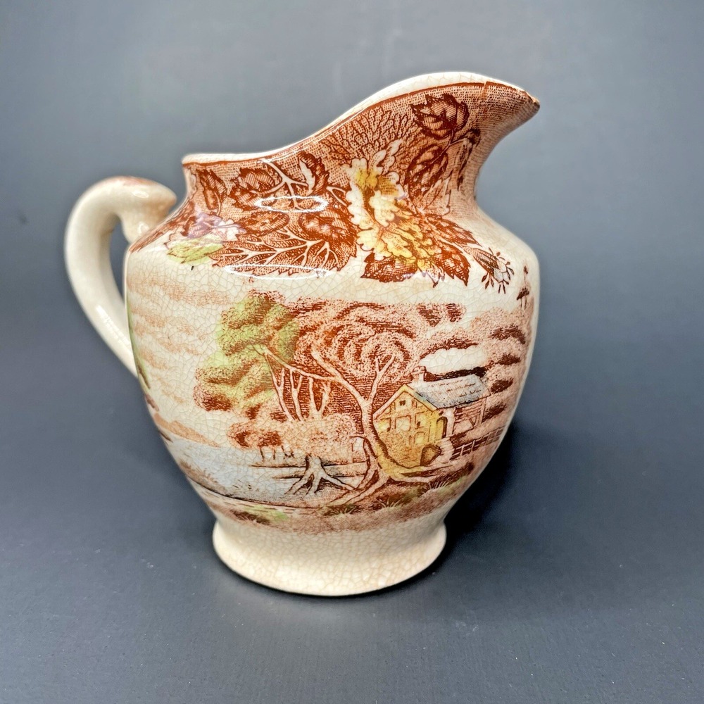 Vintage Nasco Mountain Wood-land Creamer Pitcher Brown & Ivory